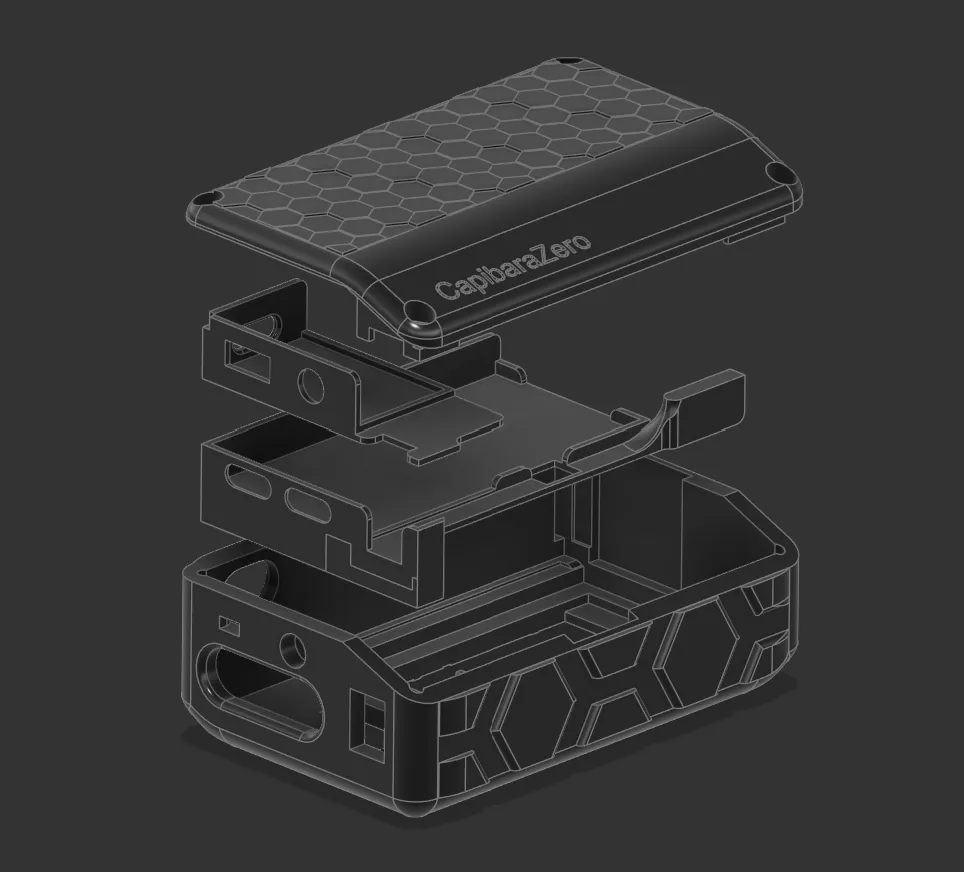 Exploded view of the CapibaraZero enclosure